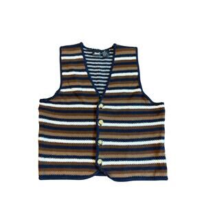Vintage Impact Women's Sweater Knit Vest Striped Brown and Blue Size Small EUC‎
